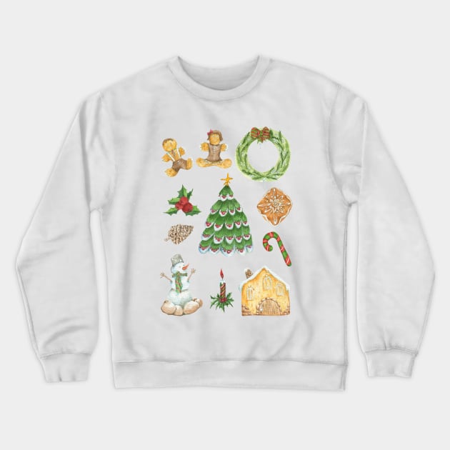 Christmas watercolor icons Crewneck Sweatshirt by lisenok